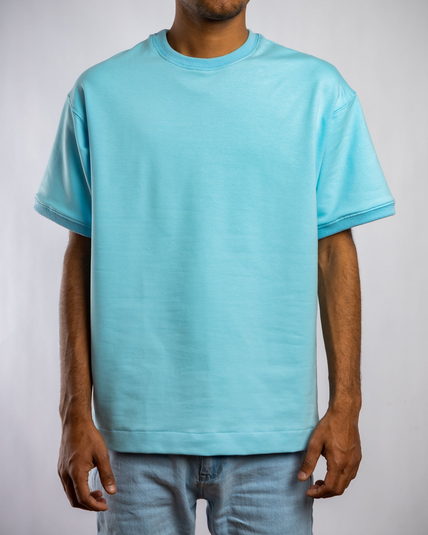 Blue loose fit plain t-shirt